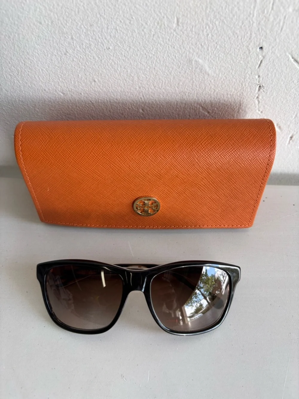 Tory Burch Orange Saffiano Wallet with tribal gradient brown Sunglasses
